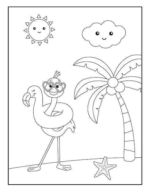 Vector flamingo bird coloring pages for kids