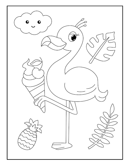 Flamingo bird coloring pages for kids