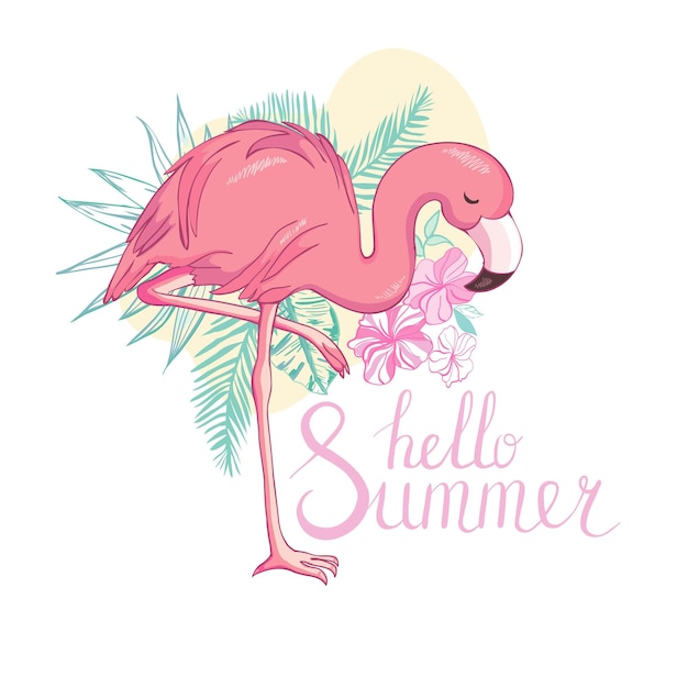 Дизайн иллюстрации птицы фламинго на заднем плане