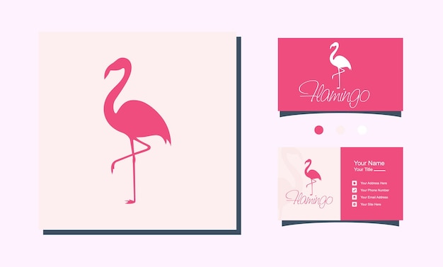 Flamingo bird simple silhouette illustration logo vector design on pink background