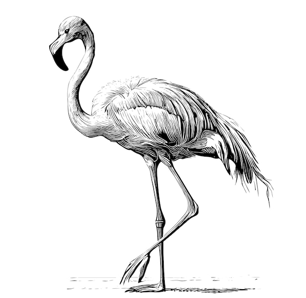 Flamingo bird sketch hand drawn engraving style abstract Vector illustration