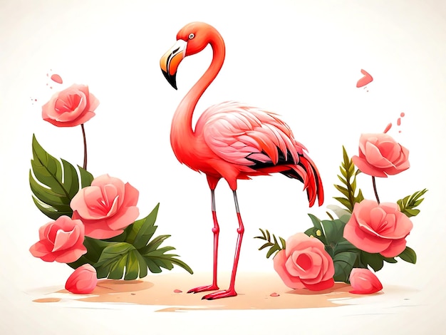 Flamingo in cartoon style isolated on a white background