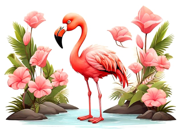 Vector flamingo in cartoon style isolated on a white background