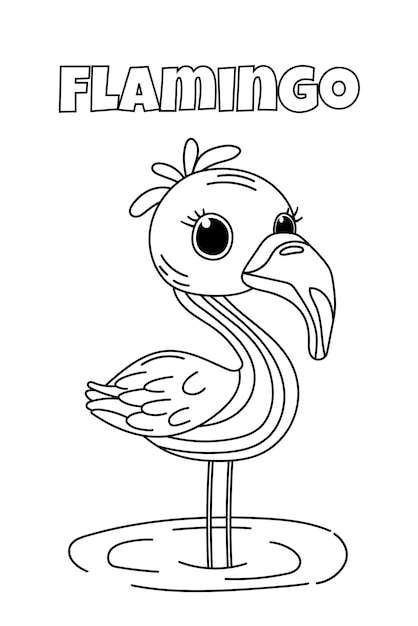 Vector flamingo coloring book page for preschool children is a fun activity