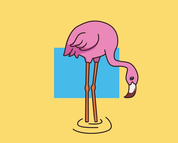 Vector flamingo eating cartoon illustration