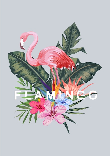 Vector flamingo en tropische bladillustratie