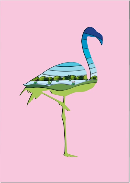 flamingo-habitat met behulp van de papercut-techniek