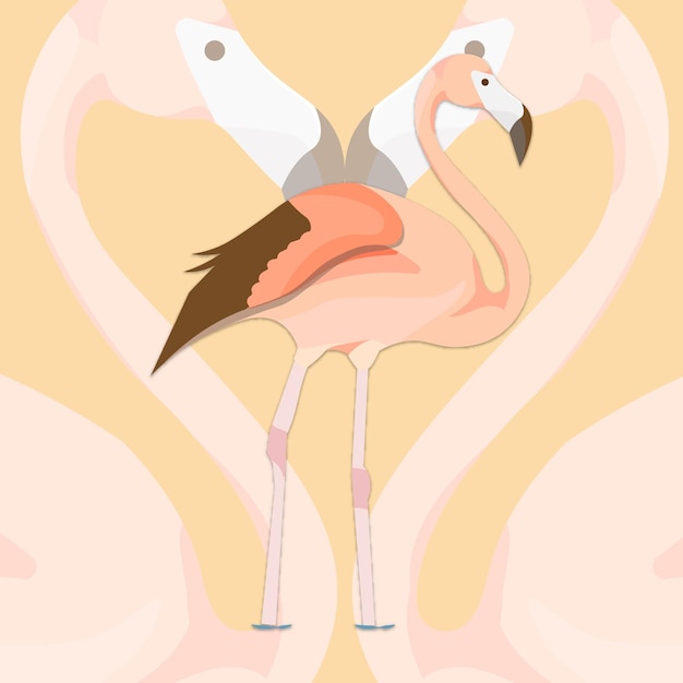Flamingo handgetekende illustratie met dekkingsachtergrond