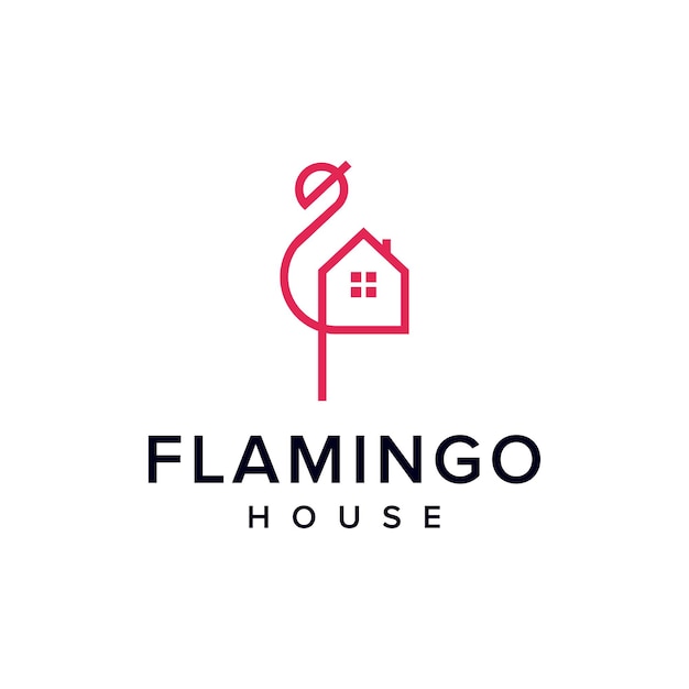 フラミンゴと家の輪郭シンプルで洗練された創造的な幾何学的なモダンなロゴデザイン