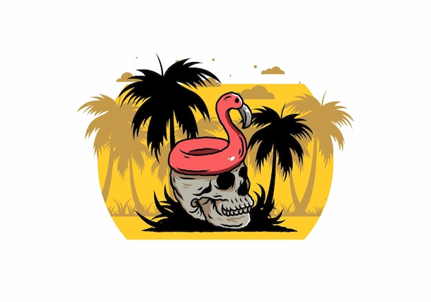 Flamingo lifebuoy is on top of the skull illustration