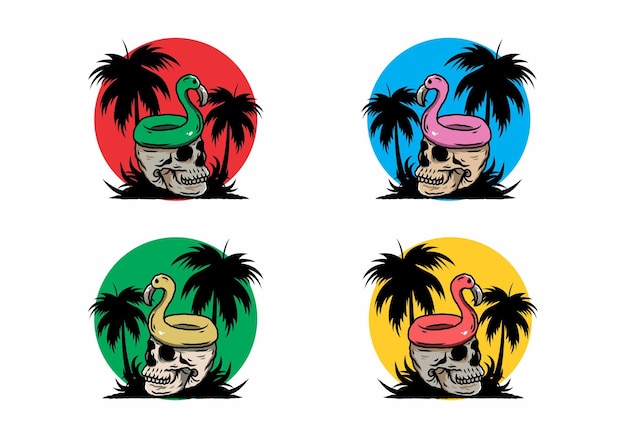 Flamingo lifebuoy is on top of the skull illustration