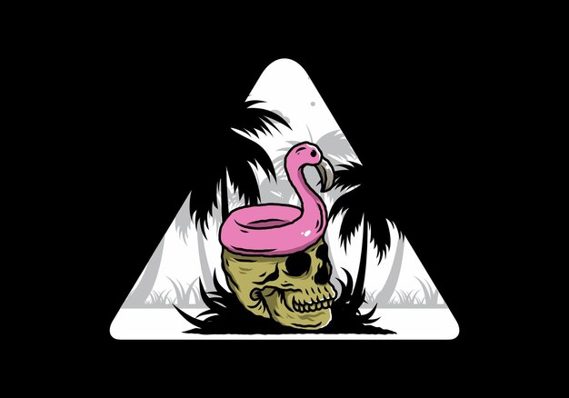 Vector flamingo lifebuoy is on top of the skull illustration