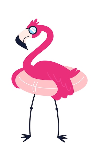 Vector flamingo on lifebuoy with cocktail