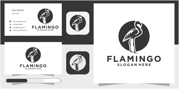 Flamingo Logo With Line style Beautiful flamingo animal art logo design illustration for business