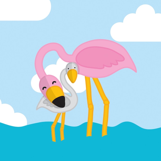 Мама фламинго и маленькая векторная иллюстрация