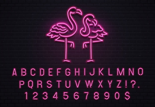 Flamingo neon sign, pink 80s font