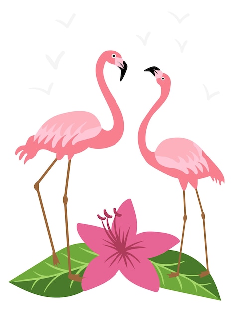 Flamingo pair Pink tropical romantic summer bird