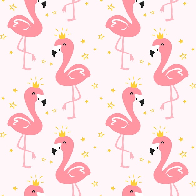 Vector flamingo queen seamless pattern