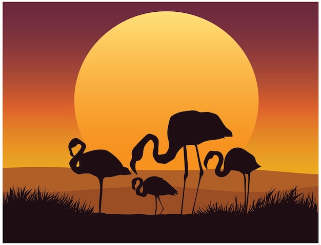 Flamingo's bij zonsondergang vectorillustratie