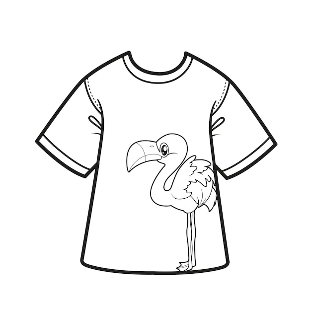 Flamingo's printen op een casual t-shirt omtrek om in te kleuren op een witte achtergrond