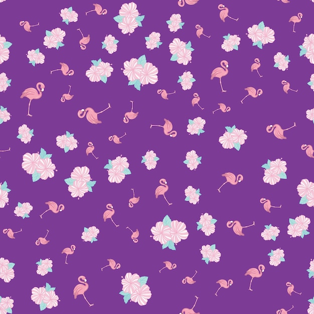 Vector flamingo seamless pattern on polka dots background flamingo vector background design for fabric and decor