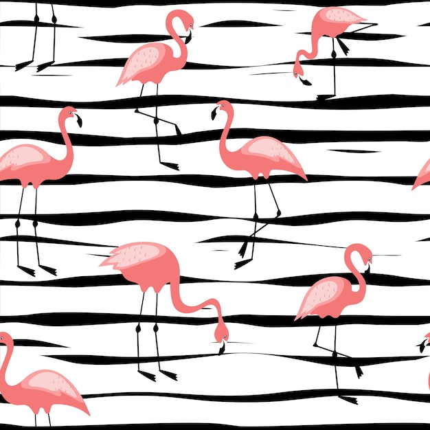 Flamingo seamless pattern on strip background Vector background design for fabric and decorxD