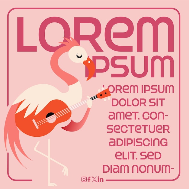 Flamingo speelt gitaar Vector Graphic Music Post Template