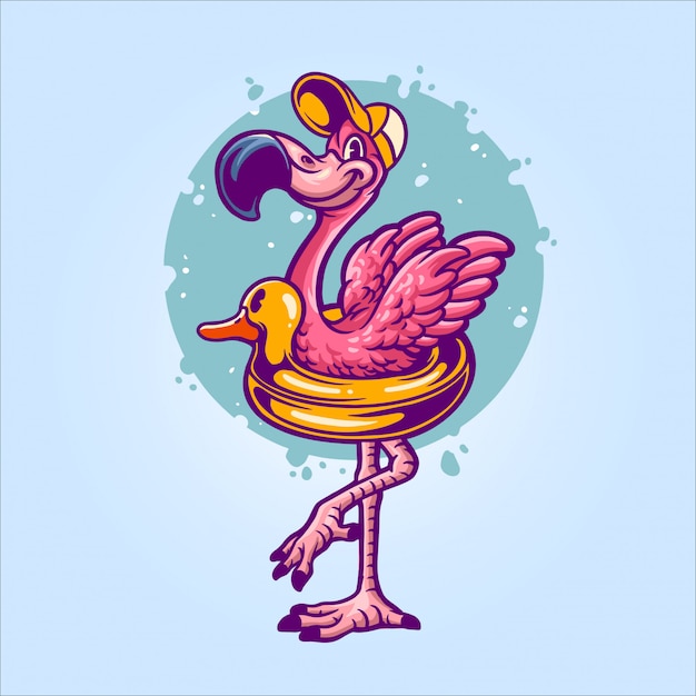 flamingo in summer holyday character illustration