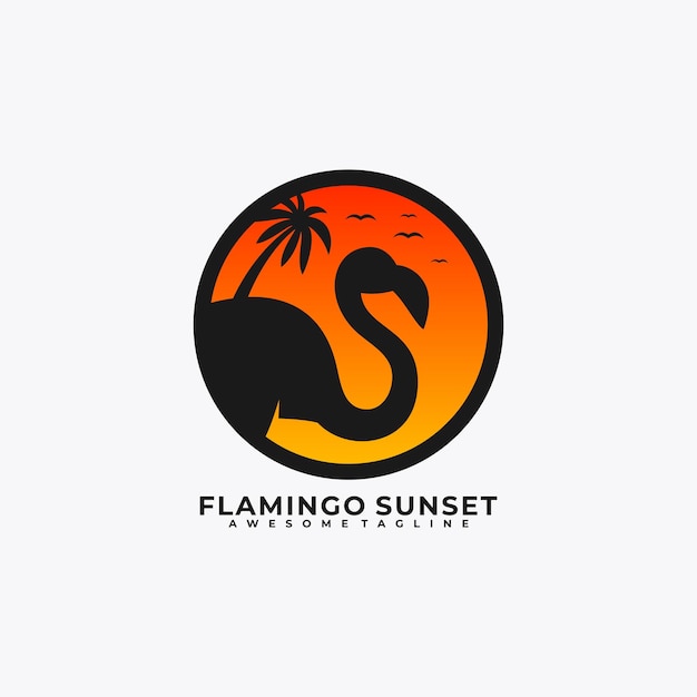 Vettore modello di progettazione del logo del tramonto del fenicottero