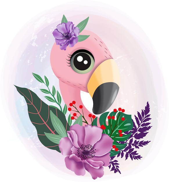 Flamingo tropical bird exotic leaves vector