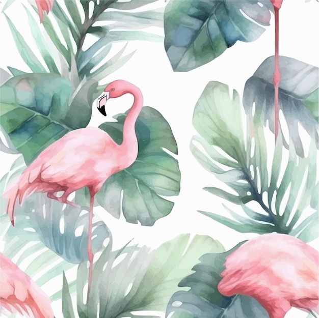 Flamingo tropical forest seamless pattern vector