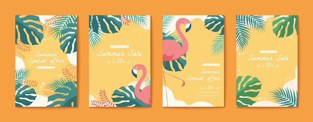 Flamingo and tropical leaves flyer