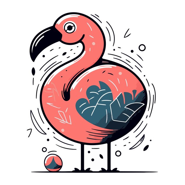 Flamingo illustrazione vettoriale in stile doodle isolato su sfondo bianco