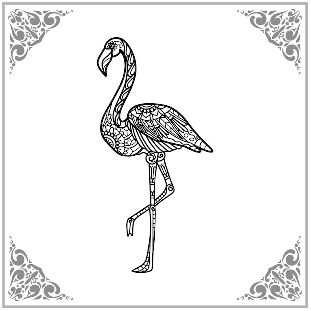 Vector flamingo vogel zentangle kunst geïsoleerd op witte achtergrond