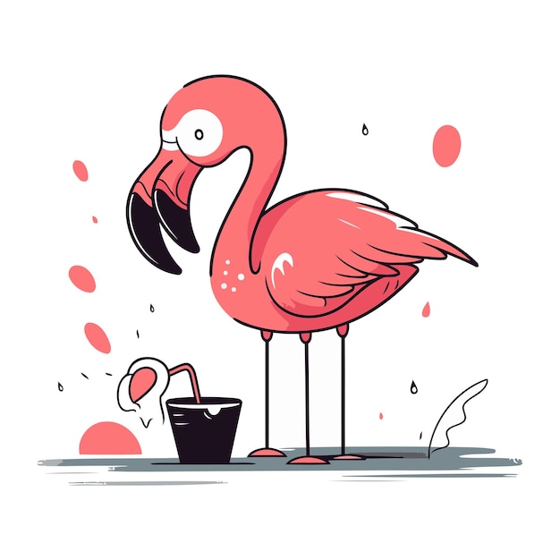 Vector flamingo with bucket vector illustration in doodle style