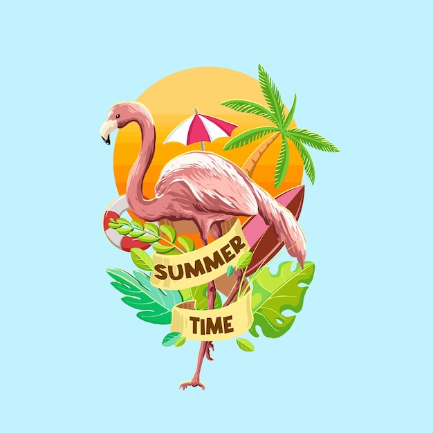 Фламинго с элементом летнего сезона