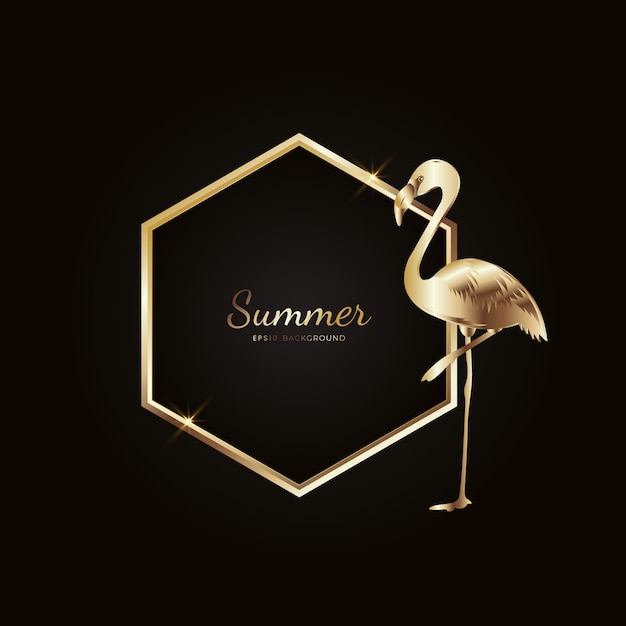 Flamingo zomer gouden frame achtergrond