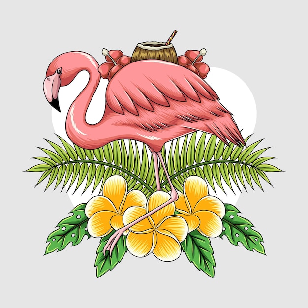 Vector flamingo zomer tropische mooie bloemen