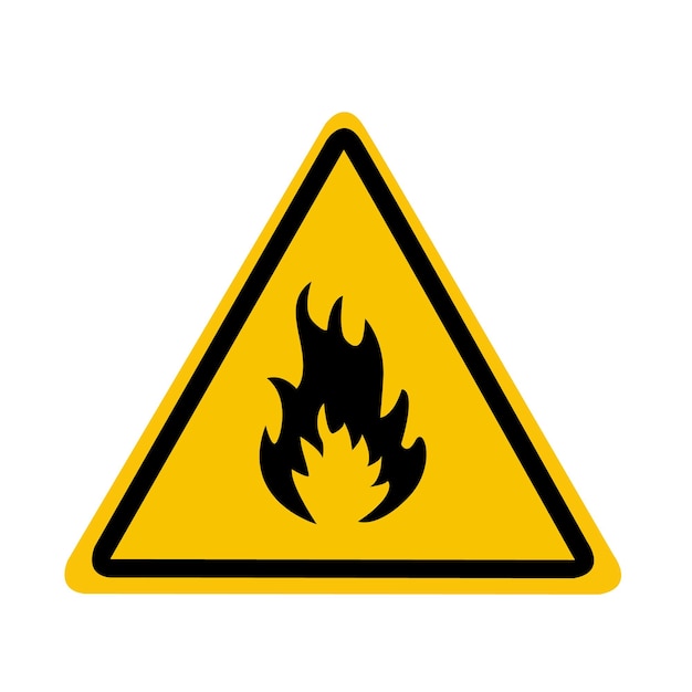 可燃性物質のサイン。内側に炎がある黄色の三角形。注意と警告。