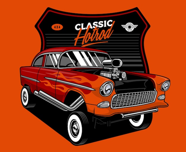 Flamming old car hotrod illustration