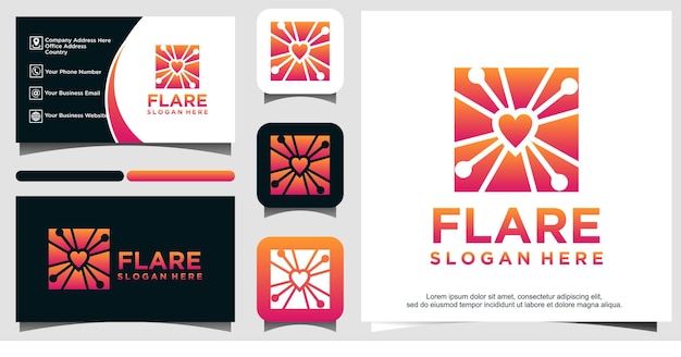 flare licht met liefde logo ontwerpsjabloon