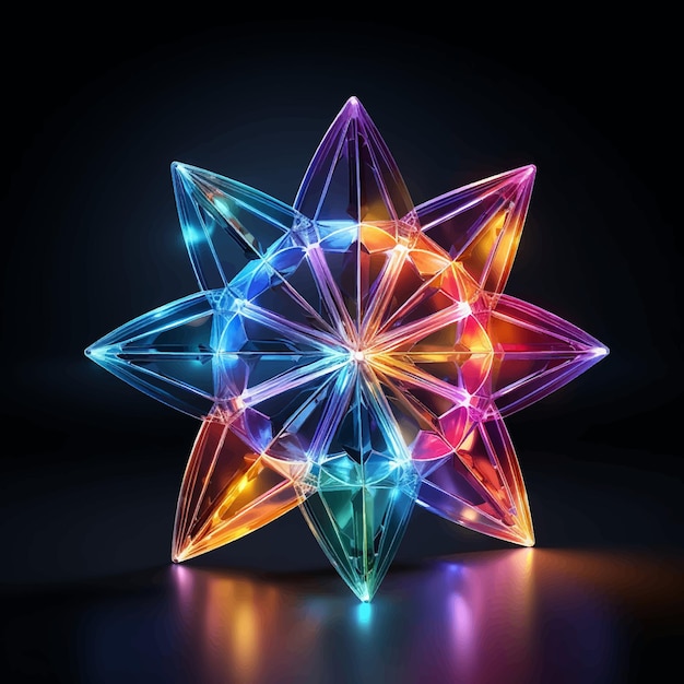 Vettore fiamma triangolo arcobaleno splendore magico neon prospettiva luminosa fantasia futuristica stella scienza 3d