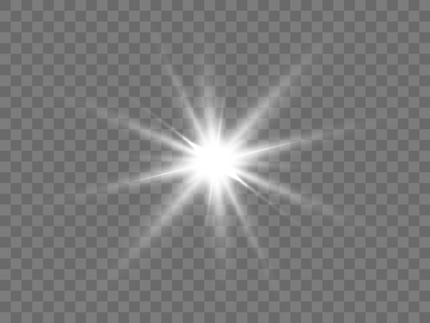 Flash of bright white light on a transparent background vector