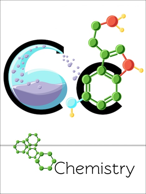 Vector flash card letter c is for chemistry. science alphabet for kids.