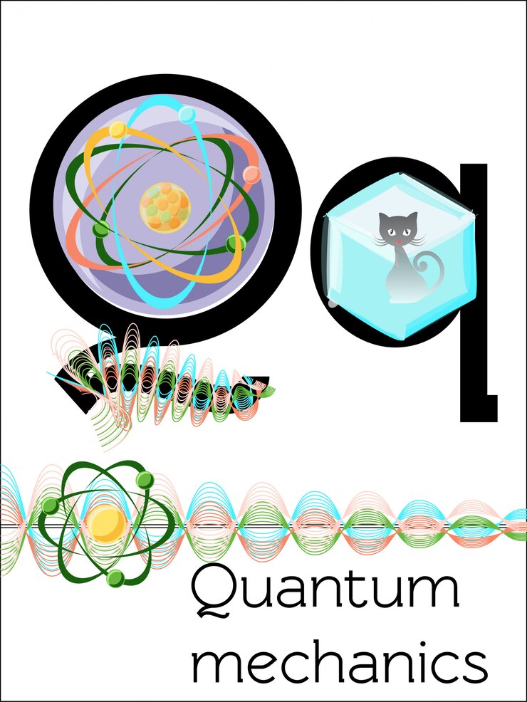Vector flash card letter q is for quantum mechanics. 