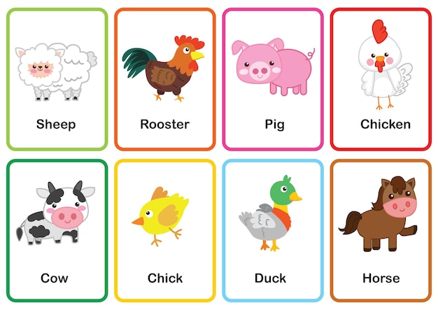 Vector flash cards animals memory game cards