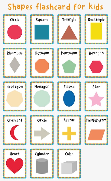 Vector flash cards on shapes for kids