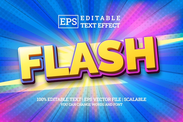 flash comic 3d editable text style effect on colorful halftone background