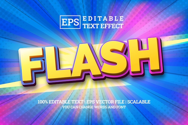 Flash comic 3d editable text style effect on colorful halftone background