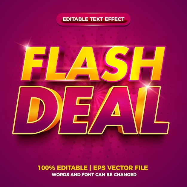 Flash deal purple gold bold 3d editable text effect